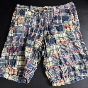 J Crew Patchwork Plaid Chino Shorts Men's Size 34 Casual Summer Beach